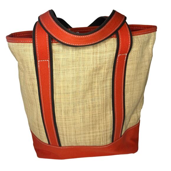 Lands’ End Rare Straw Orange Canvas Large Tote 14 x 16 Beach Coastal Classic 90s - Picture 2 of 9